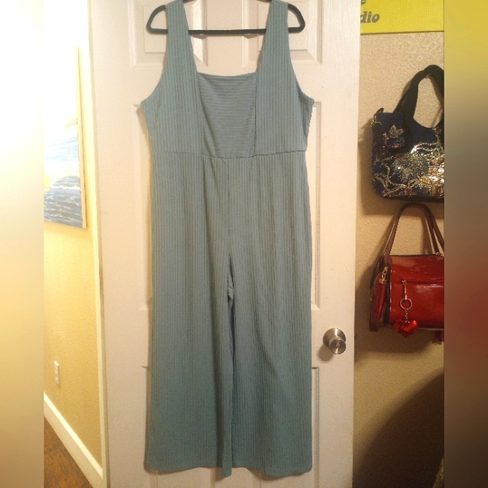Ribbed texture light dusty blue pant jumpsuit